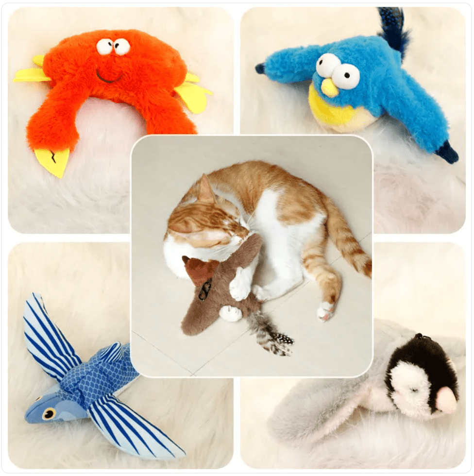 Interactive Plush Pet Toy - Sound & Motion Jumping Fish or Flapping Bird - Valence & Co.