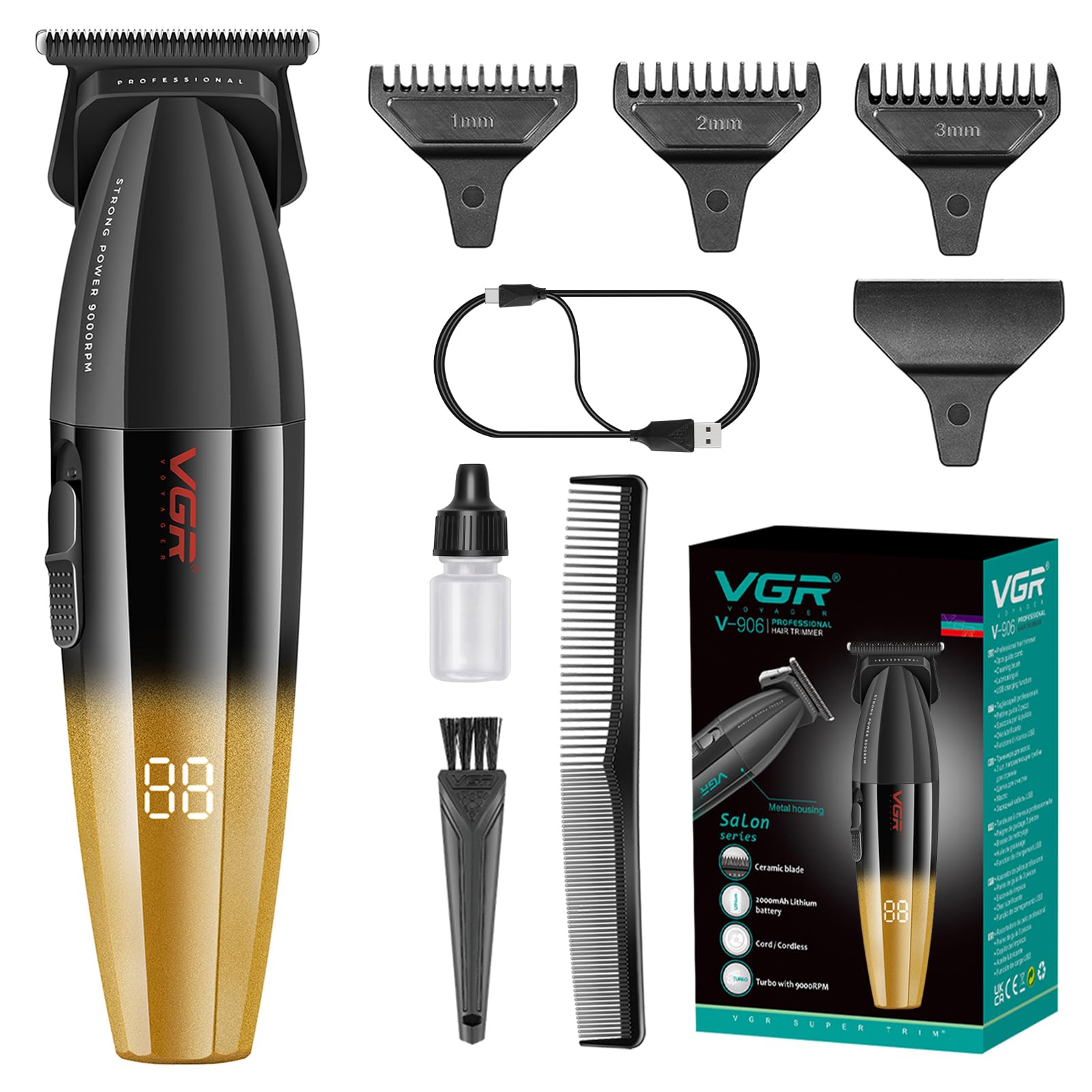 VGR V-906 Professional Hair Trimmer – 9000RPM - Gold - Valence & Co.
